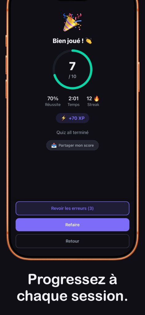 Quiz result screen
